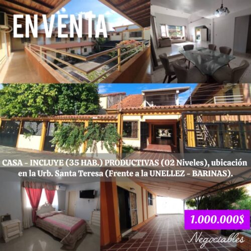 Propiedad Exclusiva en Venta Frente a la UNELLEZ – Casa Productiva de 35 Habitaciones en Santa Teresa en Barinas Inmobiliaria Coltan